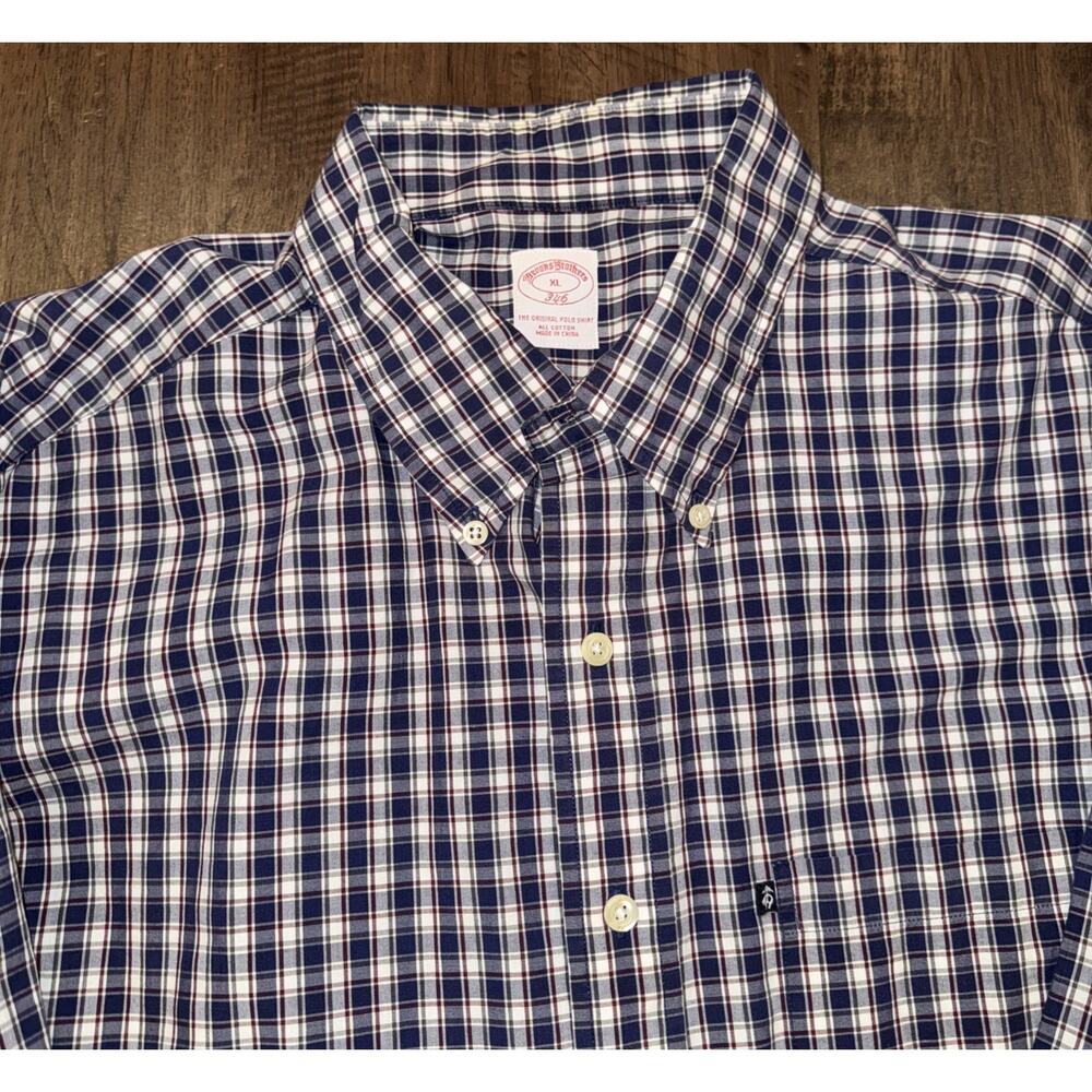 Brooks Brothers 346 Red, White & Blue Plaid Men's Size XL Button Down Shirt